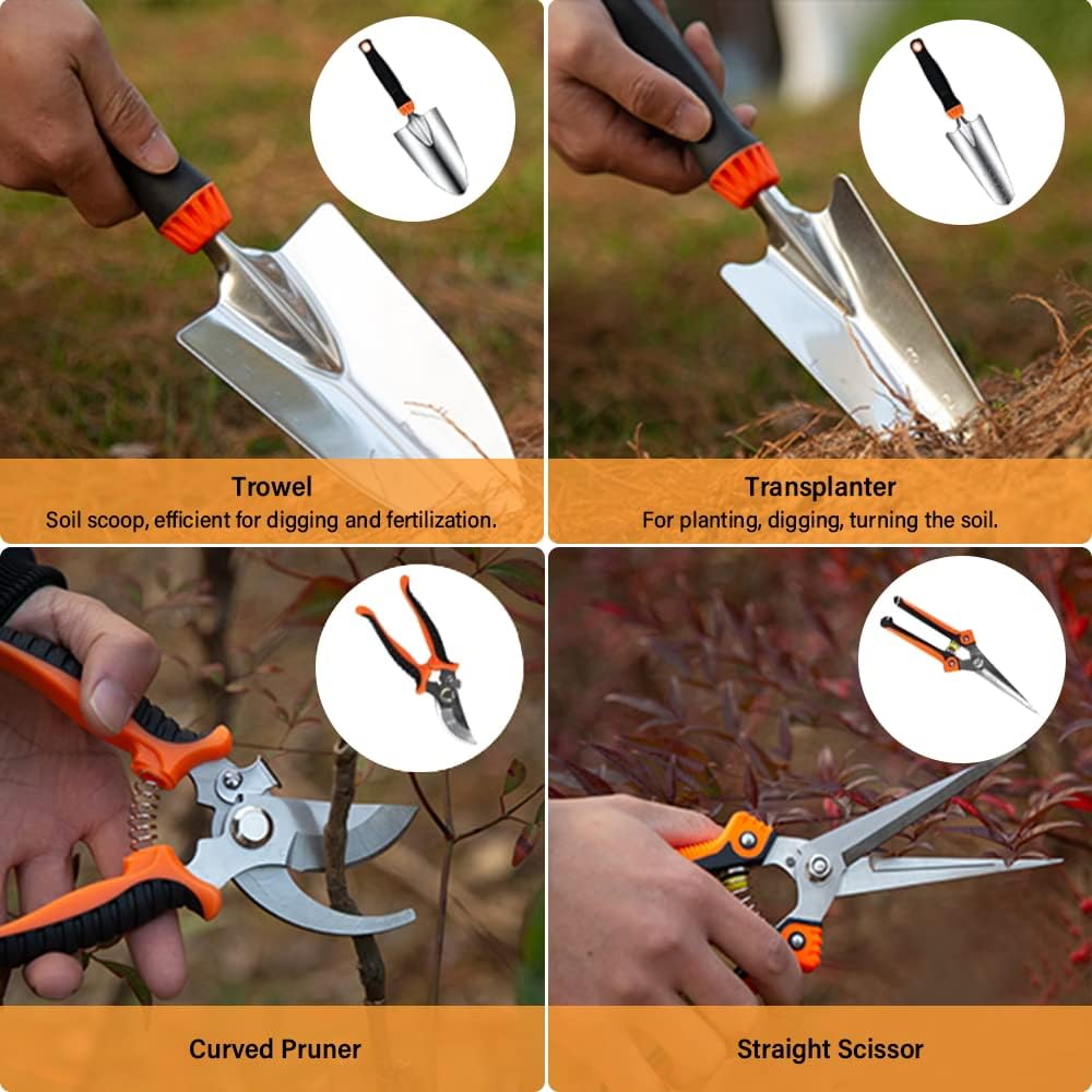 Garden Tool Set,10 PCS Stainless Steel Heavy Duty Gardening Tool Set with Soft Rubberized Non-Slip Ergonomic Handle S... - Image 2