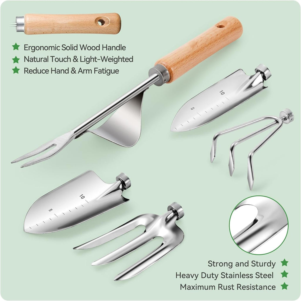 Gardening Tools 9-Piece Heavy Duty Garden Hand Tools with Fashion and Durable Garden Tools Organizer Handbag, Rust-Pr... - Image 4