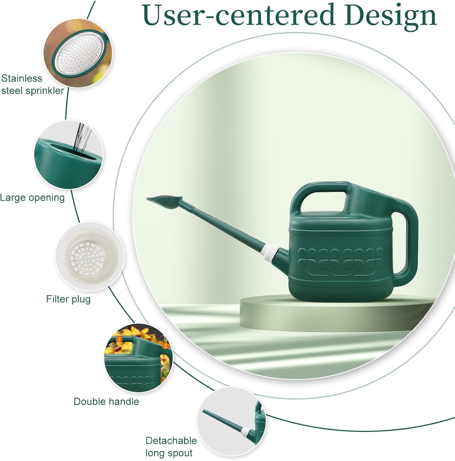2 Gallon Watering Can, Garden Watering Can Outdoor, Plant Water Can with Removable Long Spout and Stainless Steel Spr... - Image 5