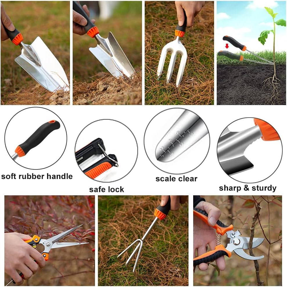 Garden Tool Set,10 PCS Stainless Steel Heavy Duty Gardening Tool Set with Soft Rubberized Non-Slip Ergonomic Handle S... - Image 4