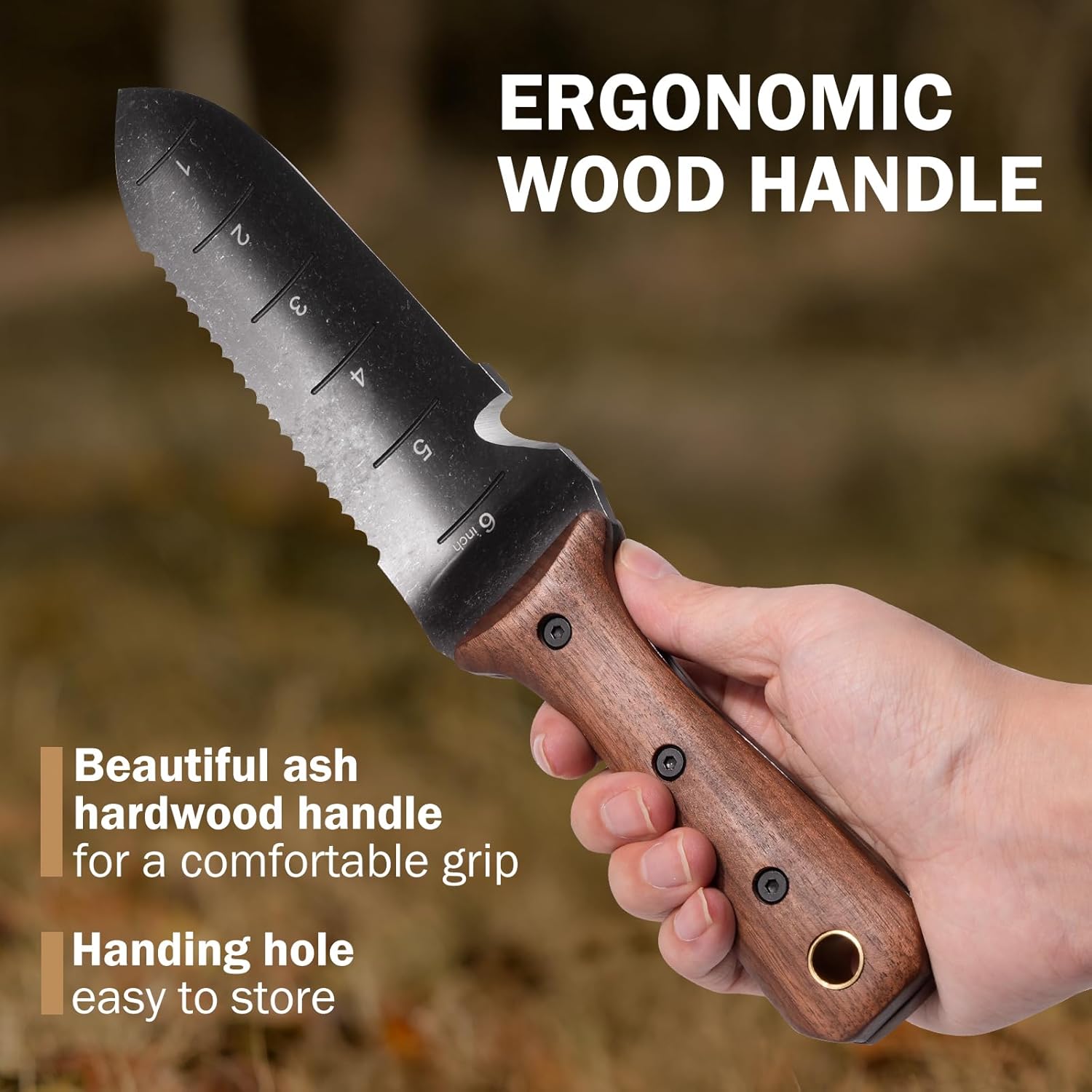 Hori Hori Garden Knife, Garden Tools with Sheath for Weeding,Planting,Digging, 7" Stainless Steel Blade with Cutting ... - Image 3