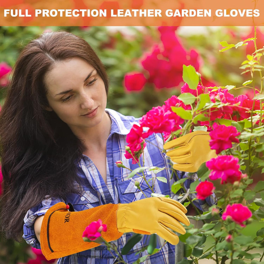 Long Gardening-Gloves Women/Men-Thorn proof Rose Pruning Heavy Duty Gauntlet-M - Image 5