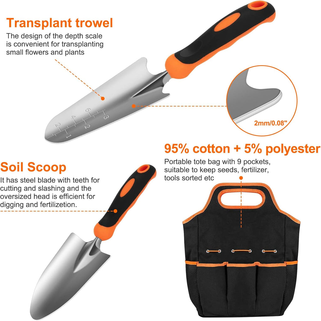 Gardening Tool Set, CHRYZTAL Stainless Steel Heavy Duty Gardening Tool Set, with Non-Slip Rubber Grip, Storage Tote B... - Image 4