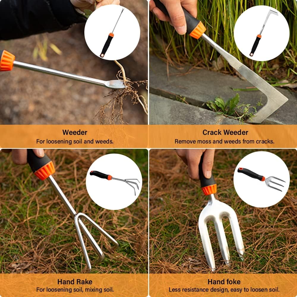 Garden Tool Set,10 PCS Stainless Steel Heavy Duty Gardening Tool Set with Soft Rubberized Non-Slip Ergonomic Handle S... - Image 3