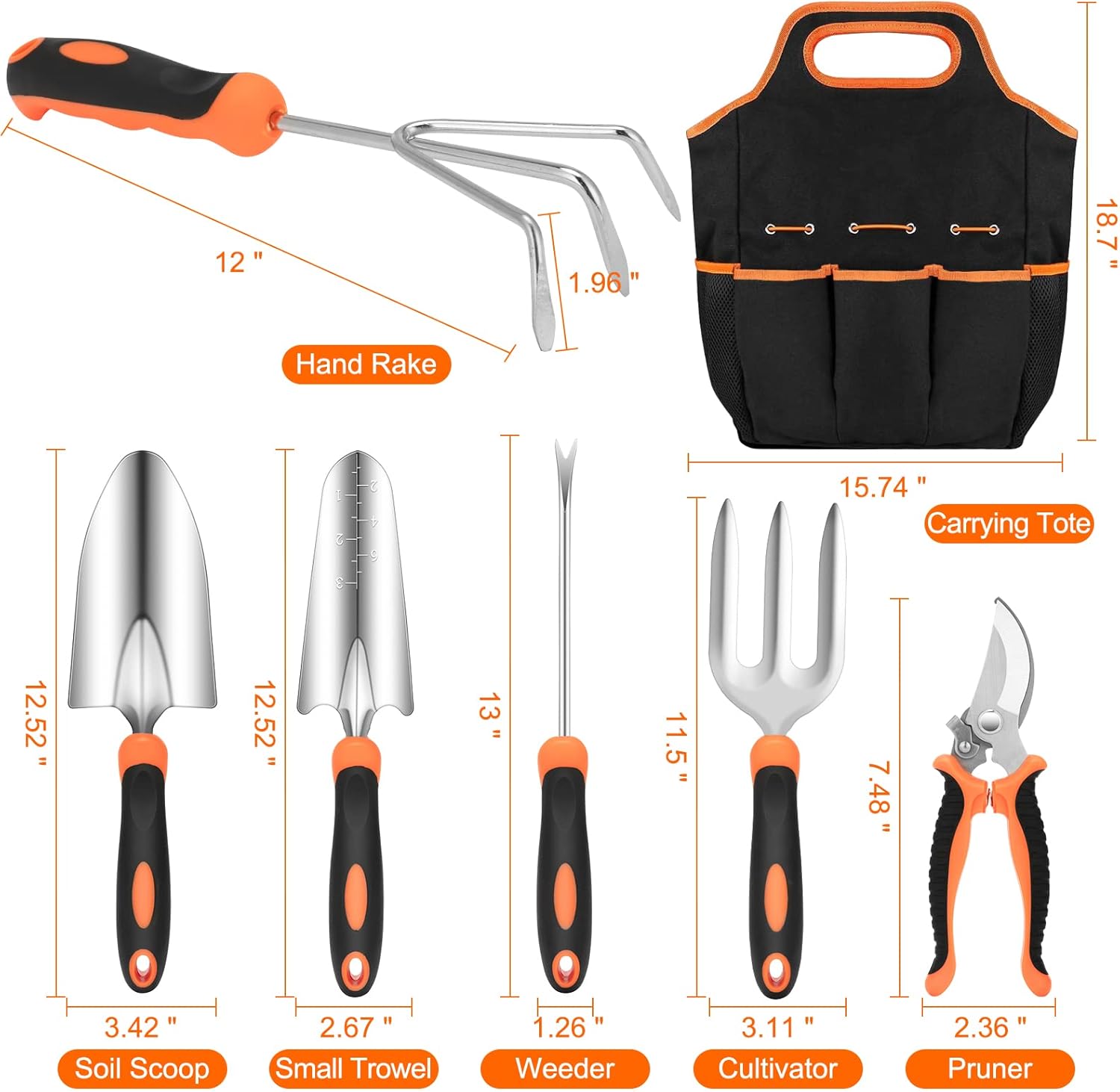 Gardening Tool Set, CHRYZTAL Stainless Steel Heavy Duty Gardening Tool Set, with Non-Slip Rubber Grip, Storage Tote B... - Image 2