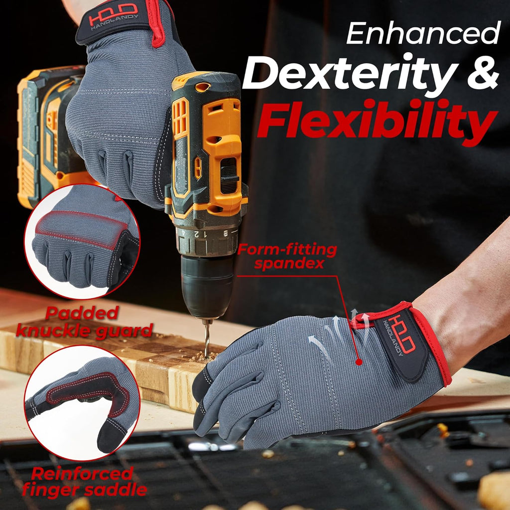HANDLANDY Work Gloves for Men & Women, Utility Mechanic Working Gloves Touch Screen, Flexible Gardening Gloves for Yard - Image 3