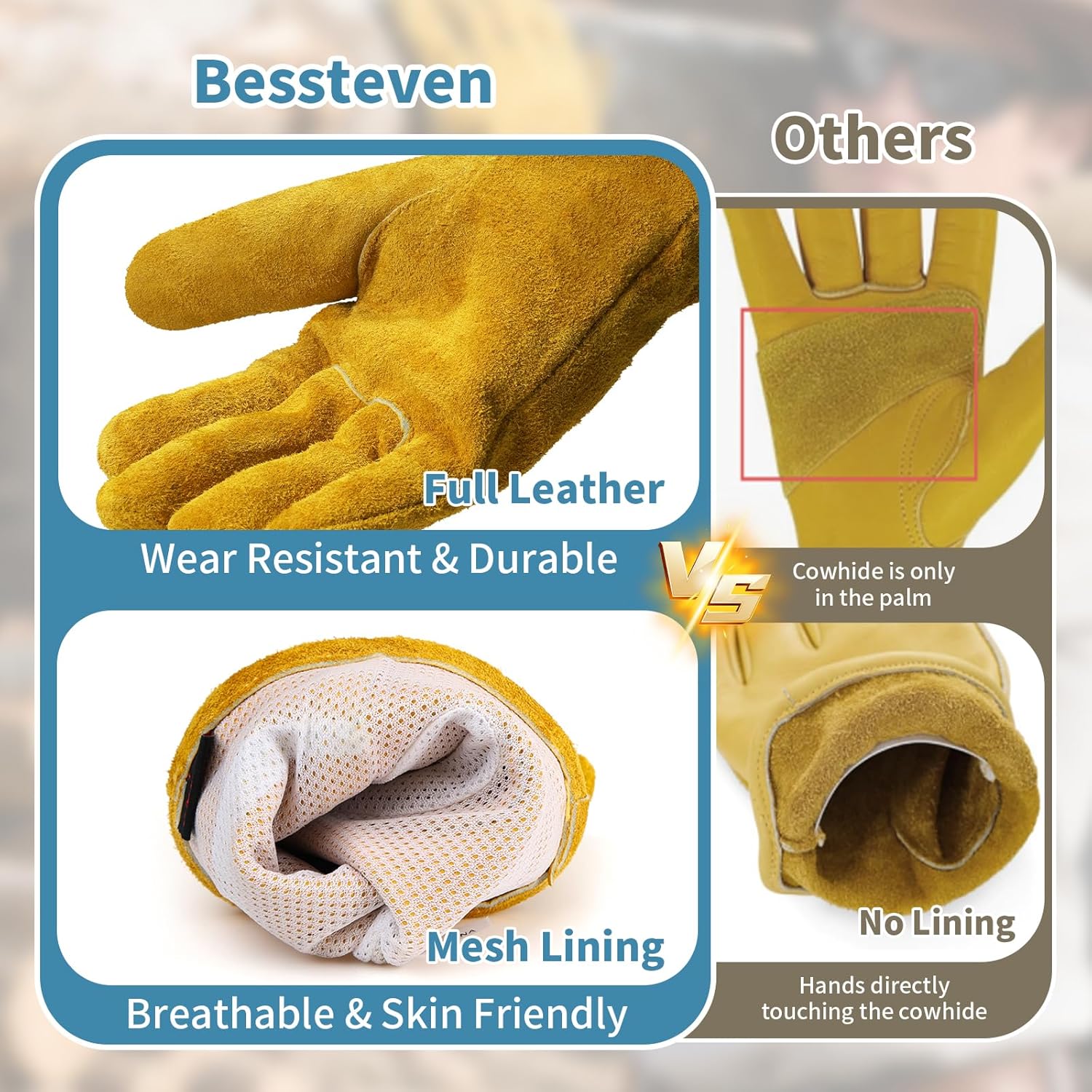 Leather Gardening Gloves for Men Women: Thorn Proof Cowhide Work Gloves for Yard Work Rose Pruning Heavy Duty - Image 4