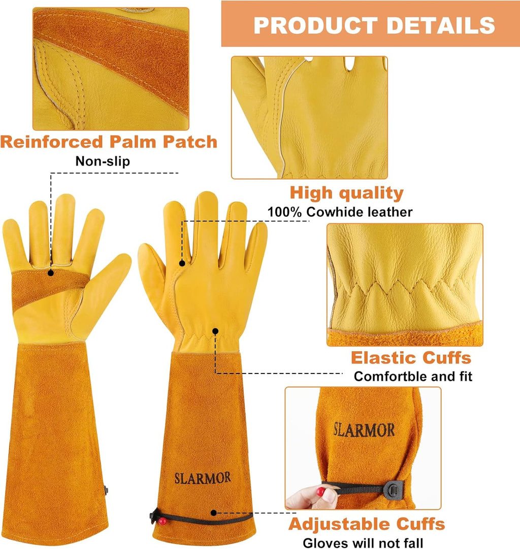 Long Gardening-Gloves Women/Men-Thorn proof Rose Pruning Heavy Duty Gauntlet-M - Image 2