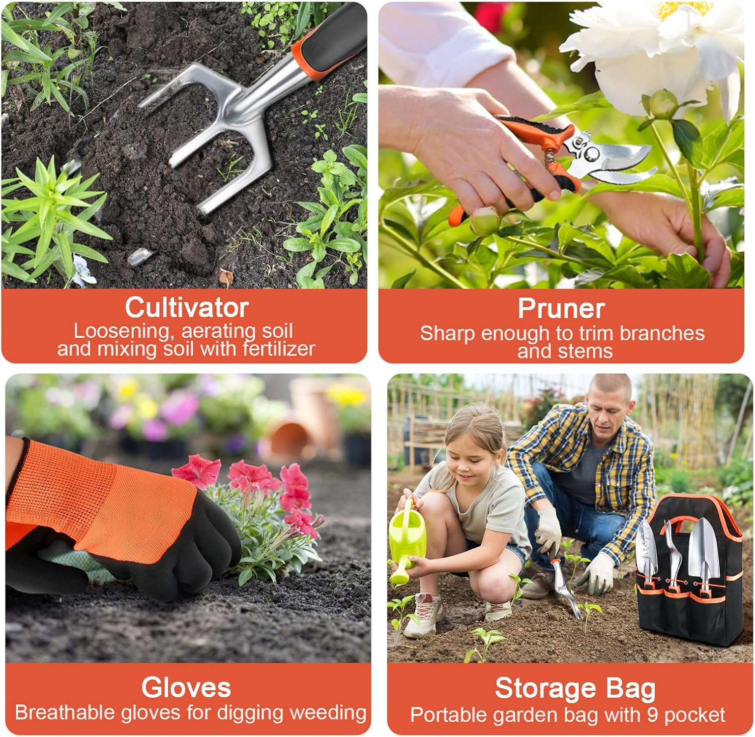 Garden Tools Set, 8 Piece Gardening Tools Set with Non Slip Ergonomic Handle, Heavy Duty Garden Tool Set with Storage... - Image 6