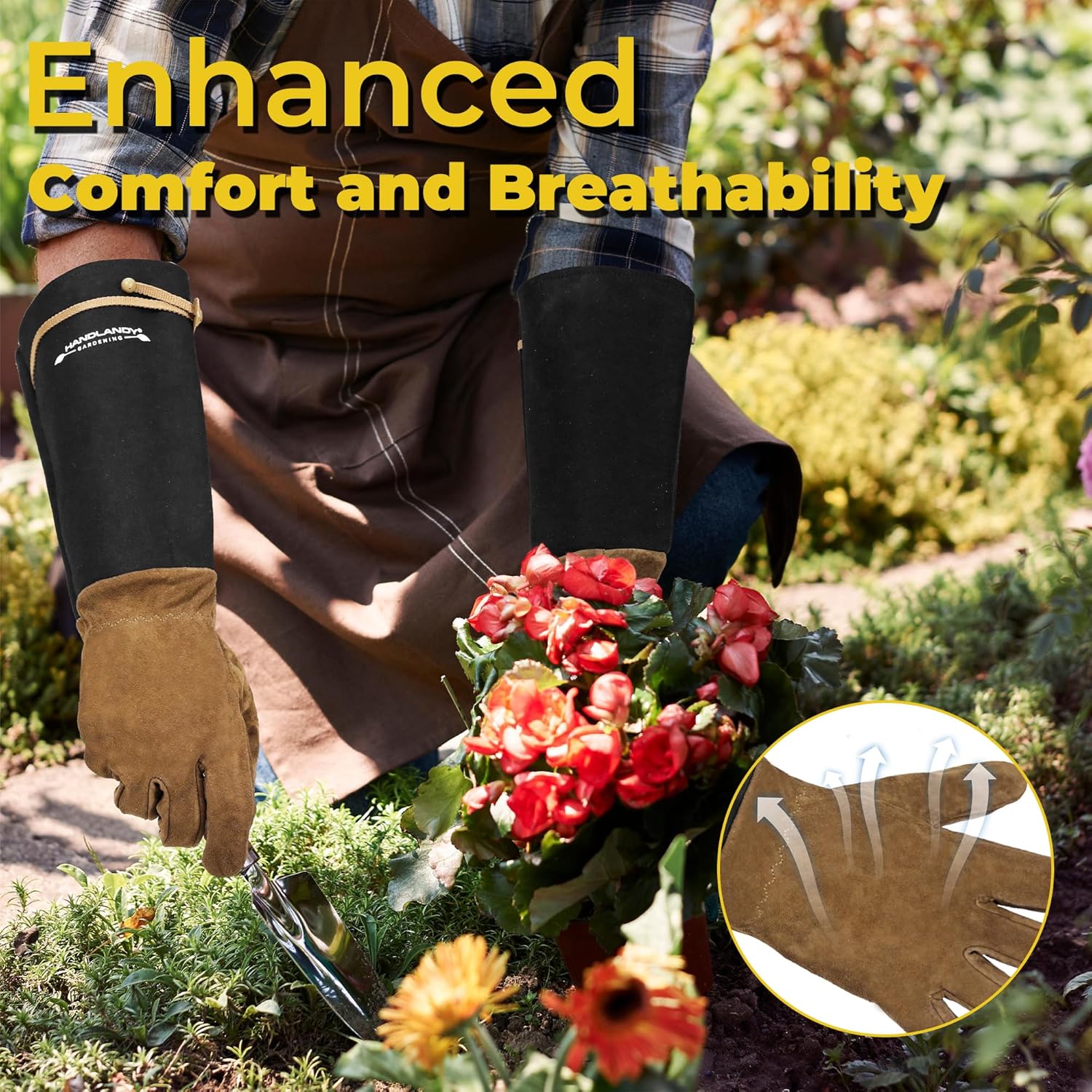 HANDLANDY Long Gardening Gloves for Men & Women, Pigskin Leather Rose Pruning Gloves, Breathable Thorn Proof Gauntlet... - Image 5