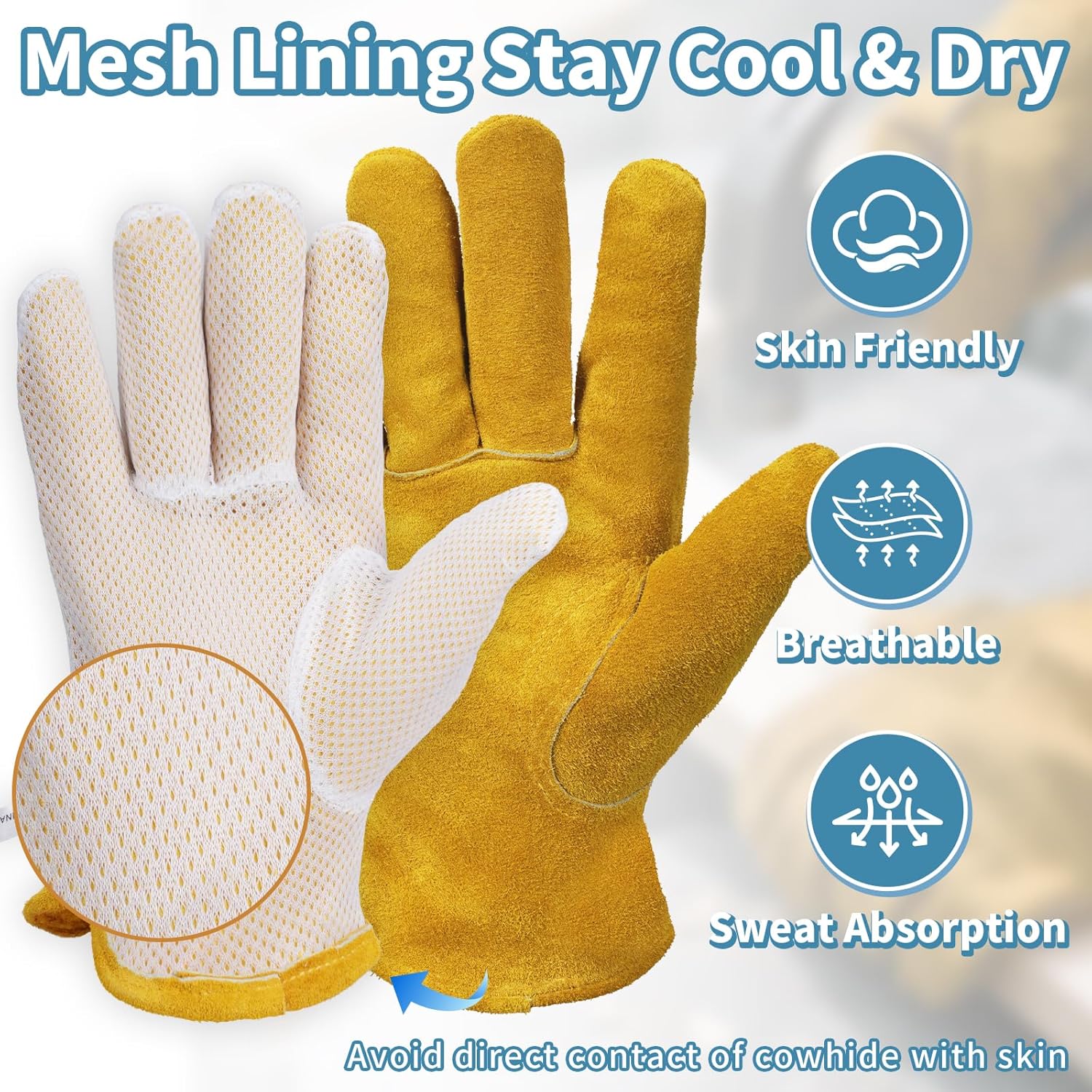 Leather Gardening Gloves for Men Women: Thorn Proof Cowhide Work Gloves for Yard Work Rose Pruning Heavy Duty - Image 3