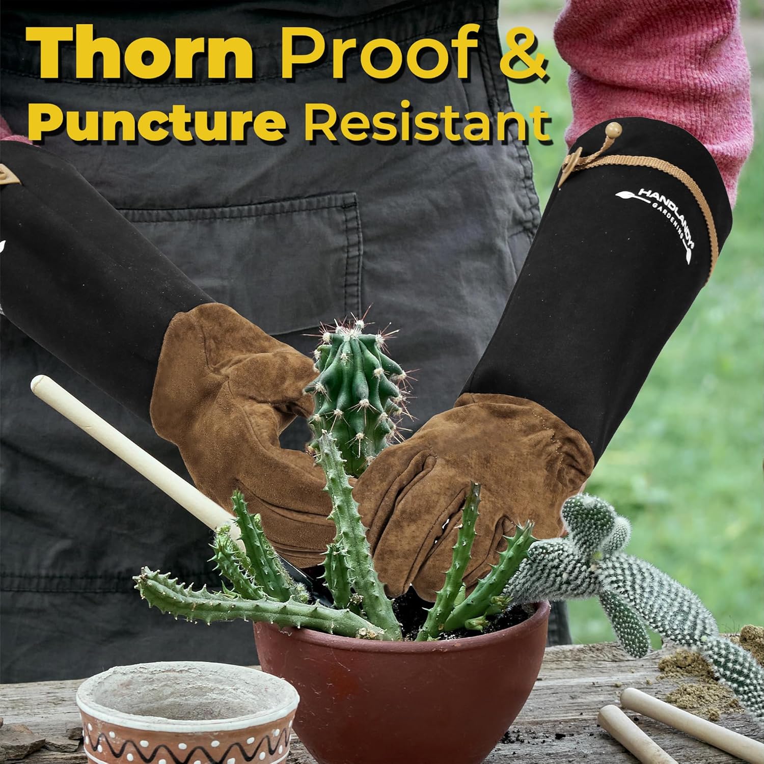 HANDLANDY Long Gardening Gloves for Men & Women, Pigskin Leather Rose Pruning Gloves, Breathable Thorn Proof Gauntlet... - Image 3
