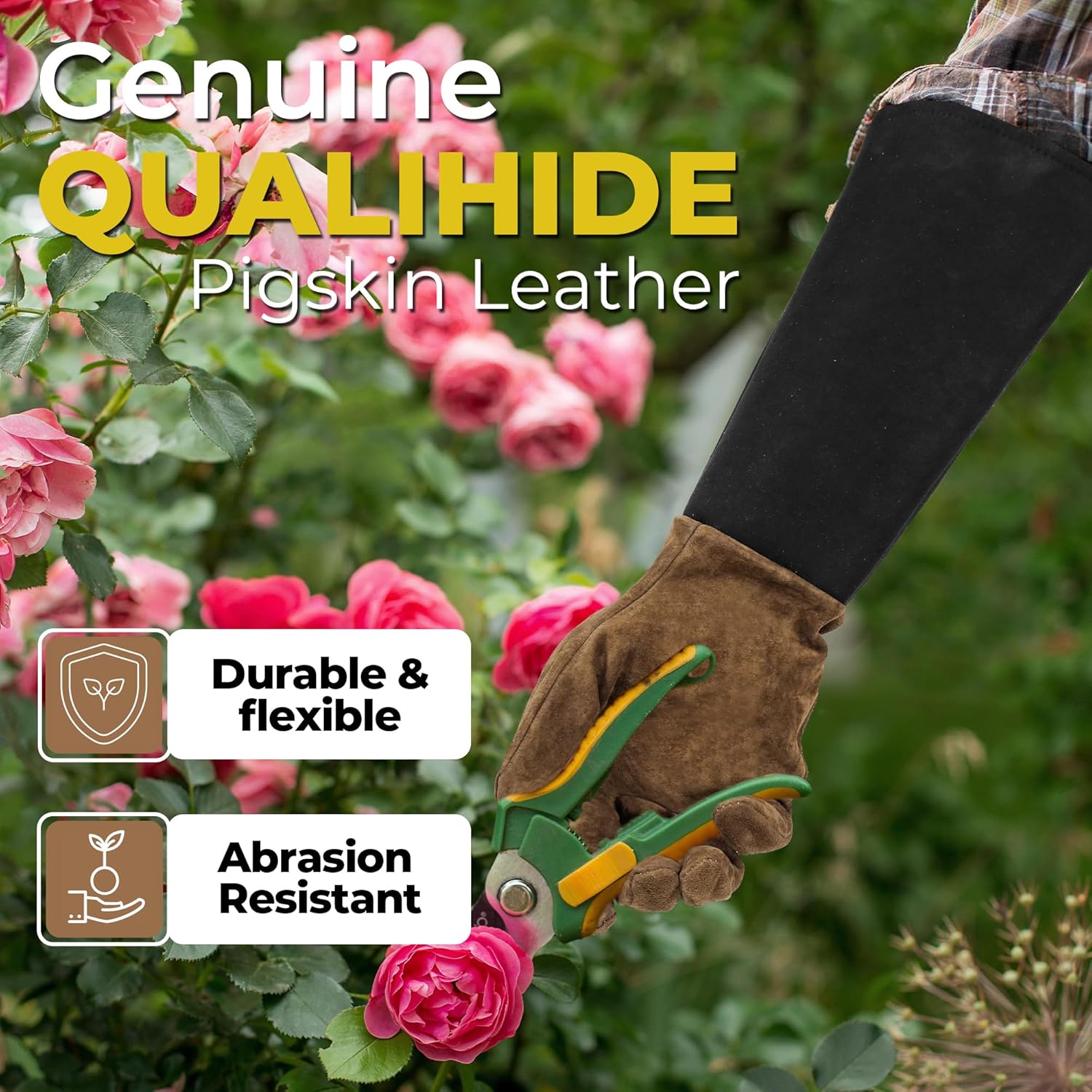 HANDLANDY Long Gardening Gloves for Men & Women, Pigskin Leather Rose Pruning Gloves, Breathable Thorn Proof Gauntlet... - Image 2