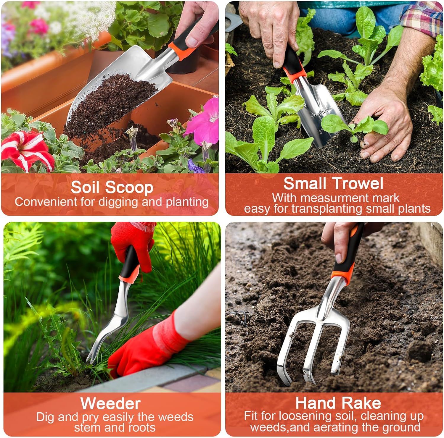 Garden Tools Set, 8 Piece Gardening Tools Set with Non Slip Ergonomic Handle, Heavy Duty Garden Tool Set with Storage... - Image 5