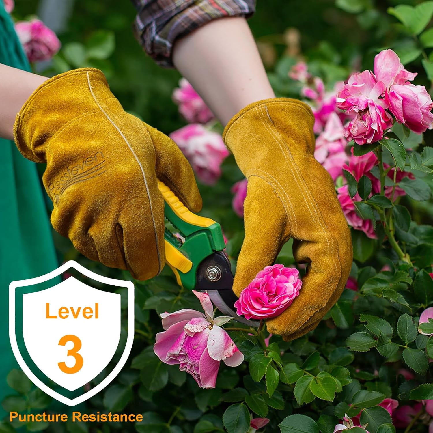 Leather Gardening Gloves for Men Women: Thorn Proof Cowhide Work Gloves for Yard Work Rose Pruning Heavy Duty - Image 2