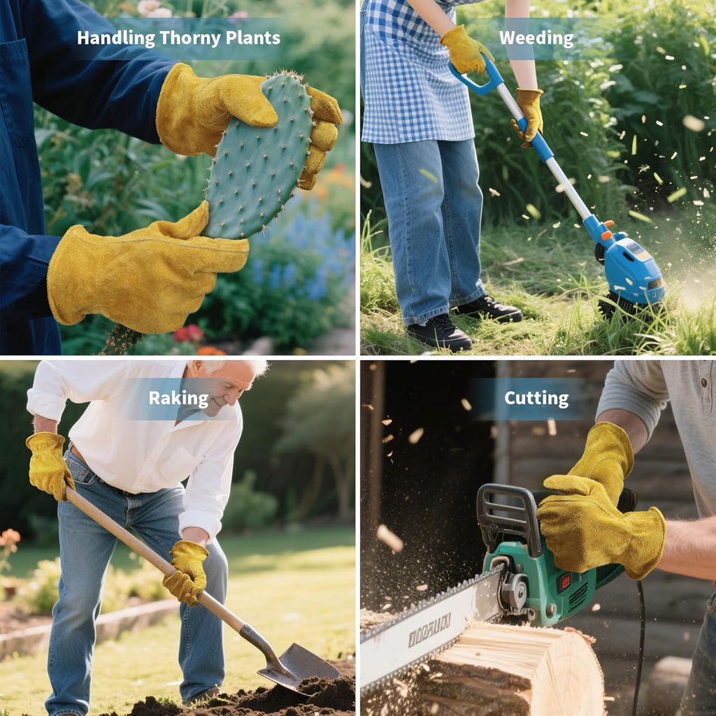 Leather Gardening Gloves for Men Women: Thorn Proof Cowhide Work Gloves for Yard Work Rose Pruning Heavy Duty - Image 5