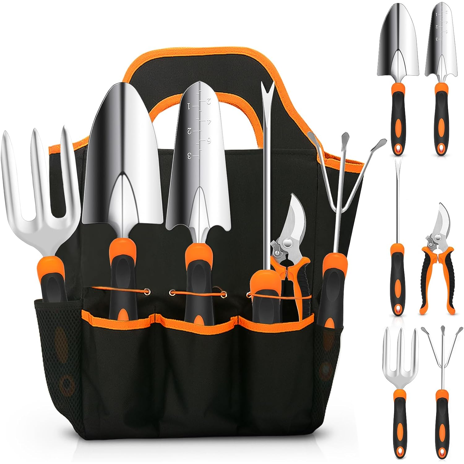 Gardening Tool Set, CHRYZTAL Stainless Steel Heavy Duty Gardening Tool Set, with Non-Slip Rubber Grip, Storage Tote B...