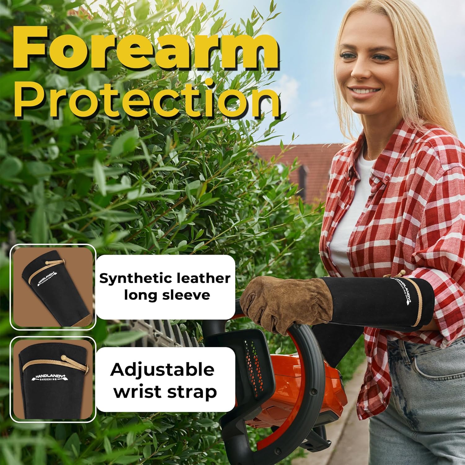 HANDLANDY Long Gardening Gloves for Men & Women, Pigskin Leather Rose Pruning Gloves, Breathable Thorn Proof Gauntlet... - Image 4