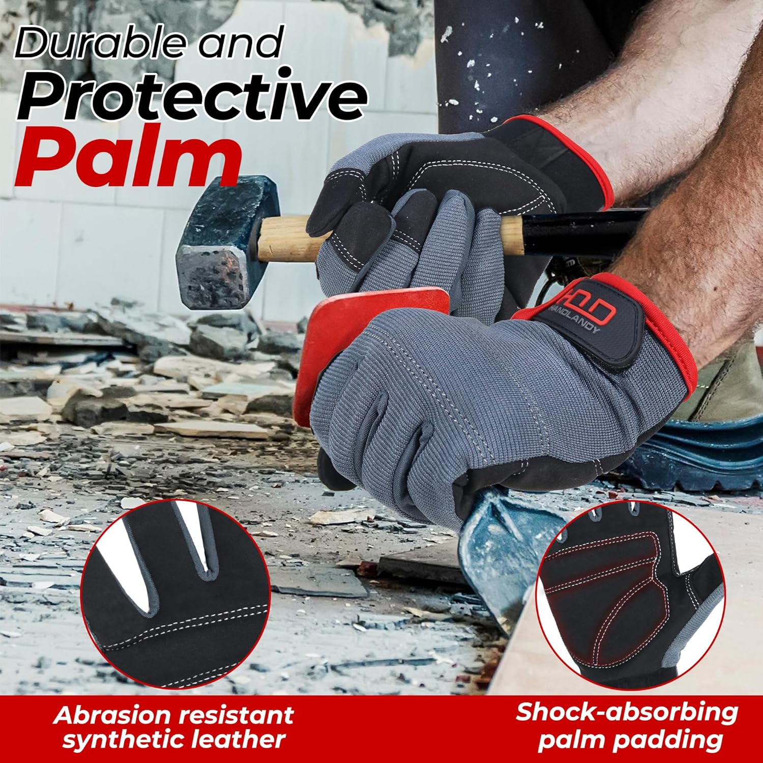 HANDLANDY Work Gloves for Men & Women, Utility Mechanic Working Gloves Touch Screen, Flexible Gardening Gloves for Yard - Image 2