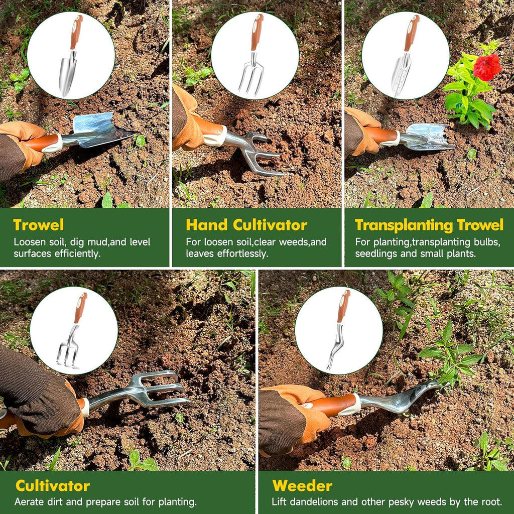 MelonArt Garden Tool Set,10 Pcs Heavy Duty Gardening Hand Tool Kit for Women Aluminum with Non Slip Ergonomic Handle,... - Image 2
