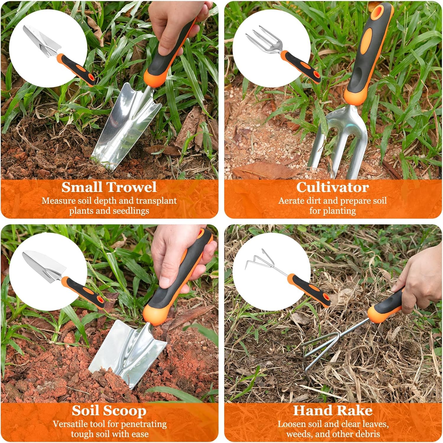 Gardening Tool Set, CHRYZTAL Stainless Steel Heavy Duty Gardening Tool Set, with Non-Slip Rubber Grip, Storage Tote B... - Image 6