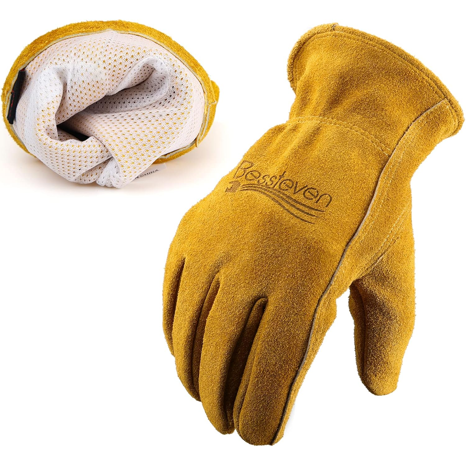 Leather Gardening Gloves for Men Women: Thorn Proof Cowhide Work Gloves for Yard Work Rose Pruning Heavy Duty