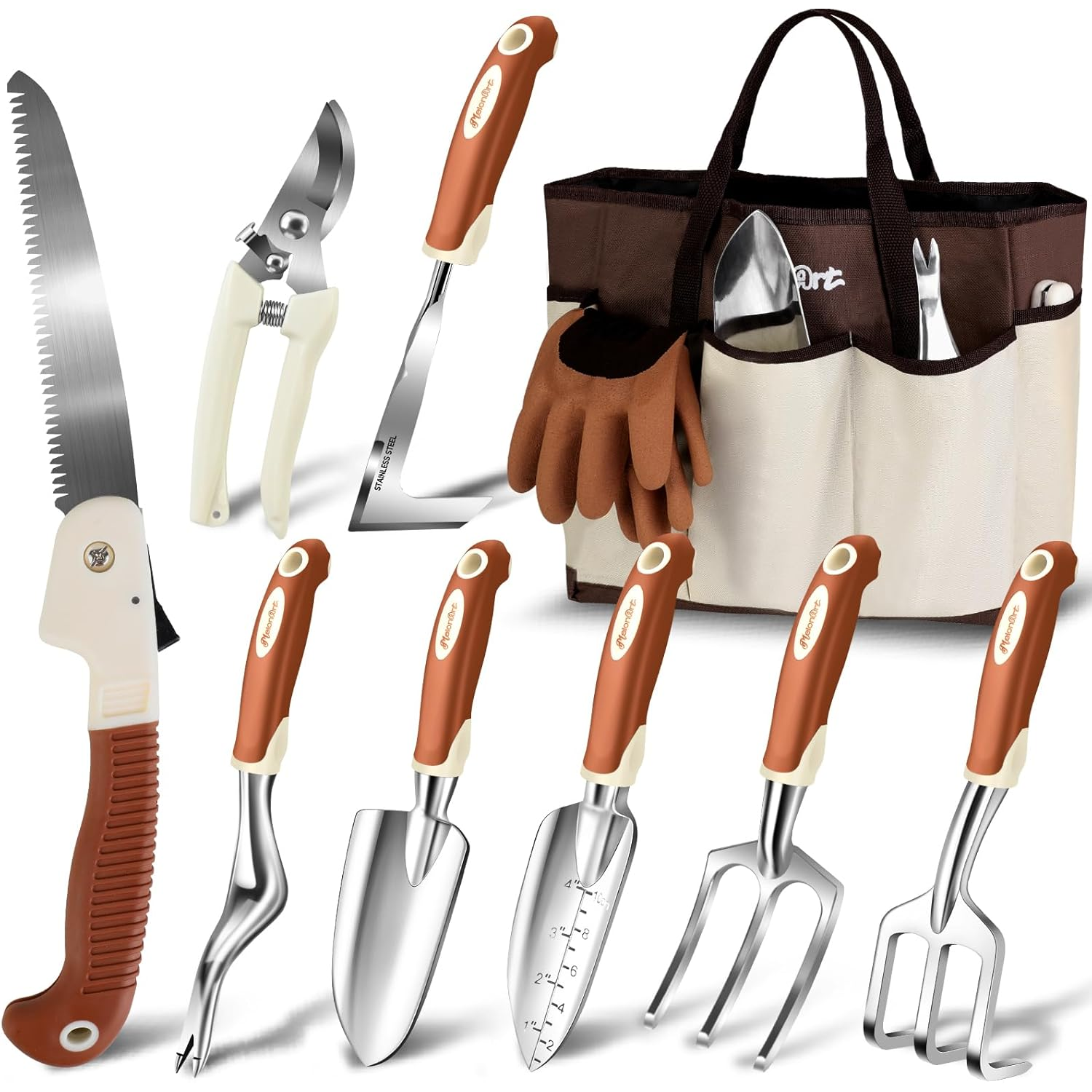 MelonArt Garden Tool Set,10 Pcs Heavy Duty Gardening Hand Tool Kit for Women Aluminum with Non Slip Ergonomic Handle,...