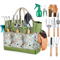 Gardening Tools 9-Piece Heavy Duty Garden Hand Tools with Fashion and Durable Garden Tools Organizer Handbag, Rust-Pr...
