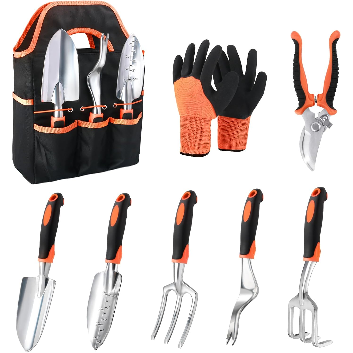 Garden Tools Set, 8 Piece Gardening Tools Set with Non Slip Ergonomic Handle, Heavy Duty Garden Tool Set with Storage...