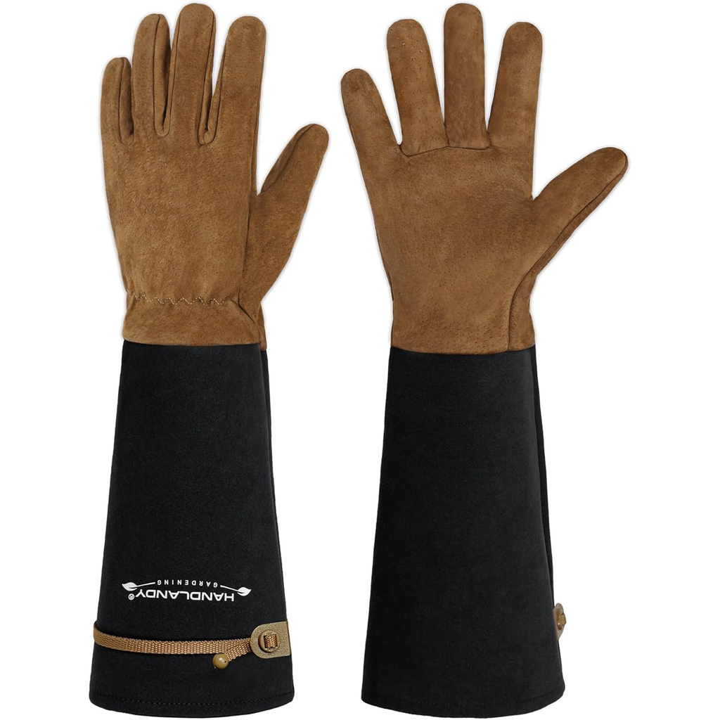 HANDLANDY Long Gardening Gloves for Men & Women, Pigskin Leather Rose Pruning Gloves, Breathable Thorn Proof Gauntlet...